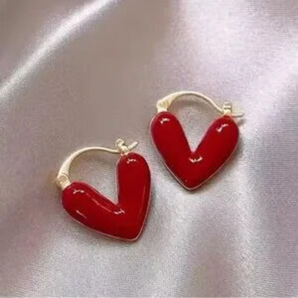 Maison clat Red Enamel Heart Earrings Y2K Minimalist